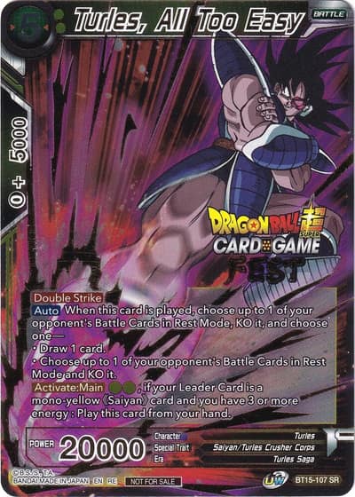Turles All Too Easy Card Game Fest 2022 BT15-107 Tournament Promotion Cards Dragonball Super card