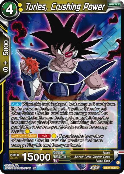 Turles Crushing Power BT24-098 Beyond Generations Dragonball Super card