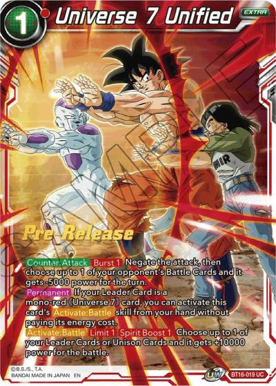 Universe 7 Unified BT16-019 Realm of the Gods Pre-Release Cards Dragonball Super card