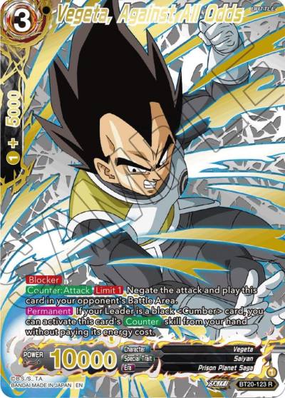 Vegeta Against All Odds Gold Stamped BT20-123 Power Absorbed Dragonball Super card