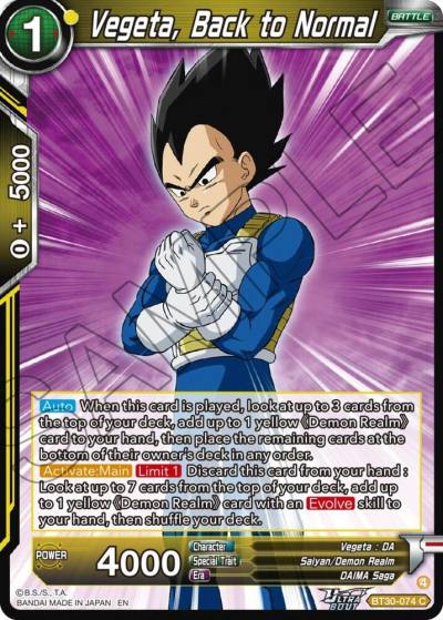 Vegeta Back to Normal BT30-074 Three Glorious Fighters Dragonball Super card
