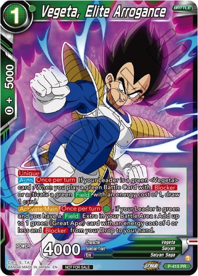 Vegeta Elite Arrogance Zenkai Series Tournament Pack Vol1 P-415 Tournament Promotion Cards Dragonball Super card