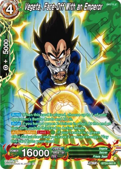 Vegeta Face Off With an Emperor Collector Booster Silver BT24-065 Beyond Generations Dragonball Super card