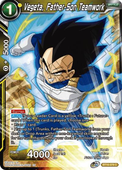 Vegeta Father Son Teamwork BT16-079 Realm of the Gods Dragonball Super card