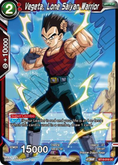 Vegeta Lone Saiyan Warrior Foil BT18-018 Dawn of the Z-Legends Dragonball Super card