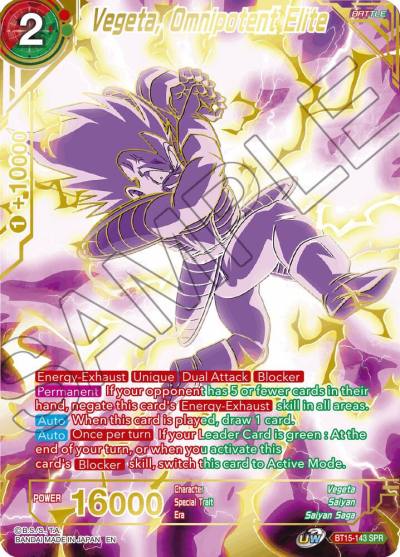 Vegeta Omnipotent Elite SPR BT15-143 Saiyan Showdown Dragonball Super card