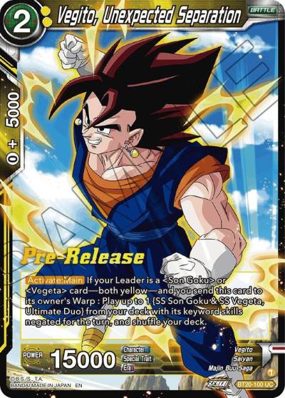 Vegito Unexpected Separation BT20-100 Power Absorbed Pre-Release Cards Dragonball Super card