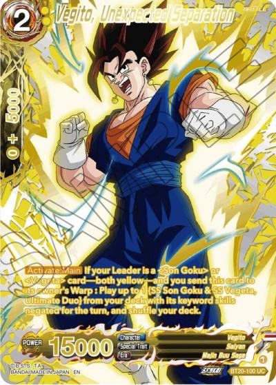 Vegito Unexpected Separation Gold Stamped BT20-100 Power Absorbed Dragonball Super card