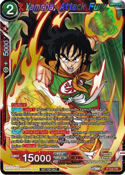 Yamcha Attack Fury Championship Selection Pack 2023 Vol2 Gold Stamped Shatterfoil P-536 Tournament Promotion Cards Dragonball Super card