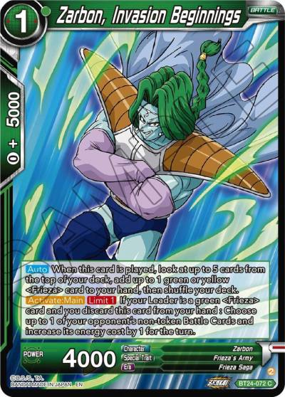 Zarbon Invasion Beginnings BT24-072 Beyond Generations Dragonball Super card
