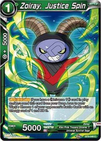 Zoiray Justice Spin Foil BT9-048 Universal Onslaught Dragonball Super card